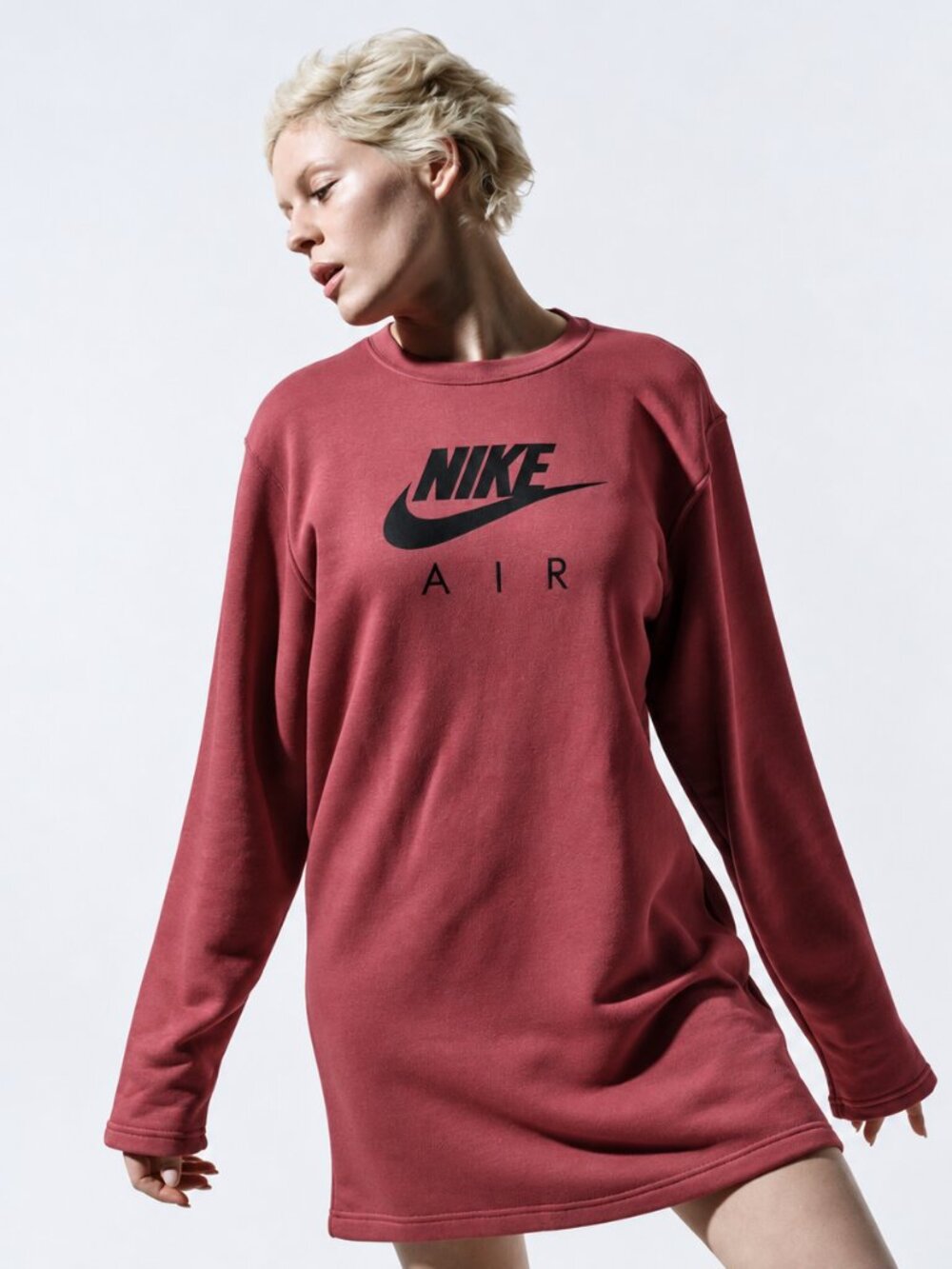 Nike Air Sweatshirt Dress Women S Dusty Rose Pink Long Sleeve Swoosh